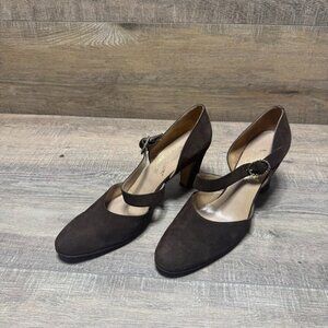 Rosina Ferragamo Schiavone Brown Suede Mary Jane Heels Women's Size 8
